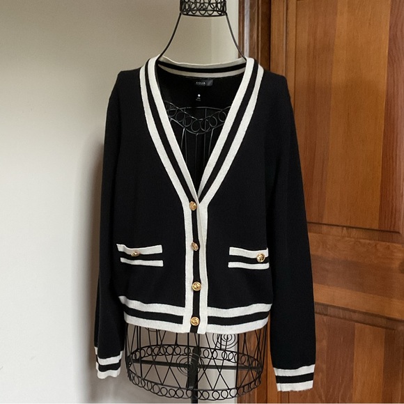 AQUA Cashmere
Stripe Trim Novelty Button Cashmere Cardigan - Large - Picture 2 of 6